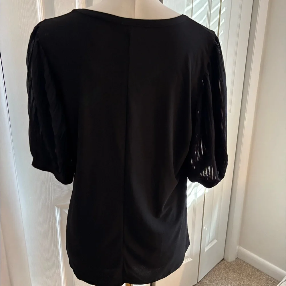 NWT! 89th & Madison Black Sheer Pleated Sleeve Blouse – Size Large - Picture 6 of 7